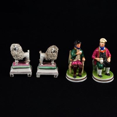 Lot 8 - Pair of 19th century Staffordshire poodles and pair of tavern figures