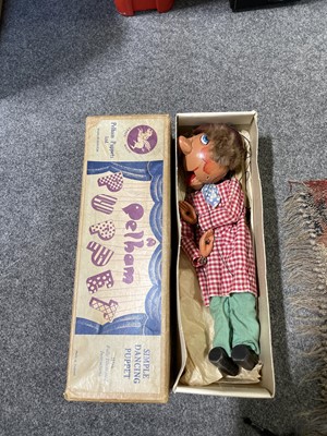 Lot 187 - Lightweight Pelham Puppet Theatre and five puppets including SM range farmer puppet