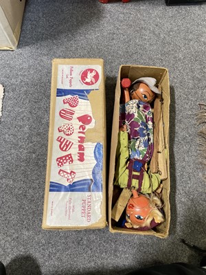 Lot 187 - Lightweight Pelham Puppet Theatre and five puppets including SM range farmer puppet