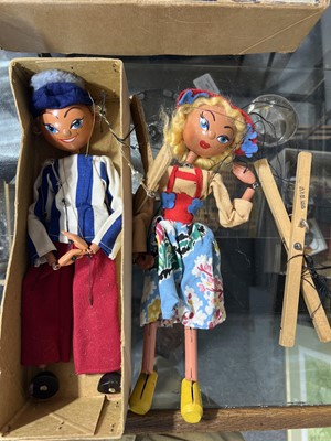 Lot 187 - Lightweight Pelham Puppet Theatre and five puppets including SM range farmer puppet