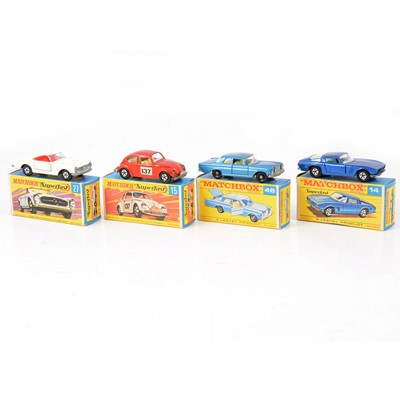 Lot 271 - Four Matchbox Toys die-cast models including no.15 Superfast Volkswagen 1500 saloon