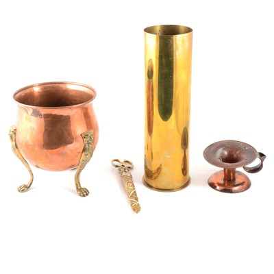 Lot 163 - Arts & Crafts copper chamber stick, and other metalware
