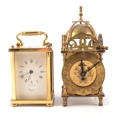 Lot 116 - Small reproduction lantern clock and a quartz carriage clock