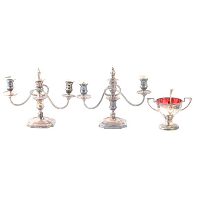 Lot 162 - Two silver plated candelabra, etc.