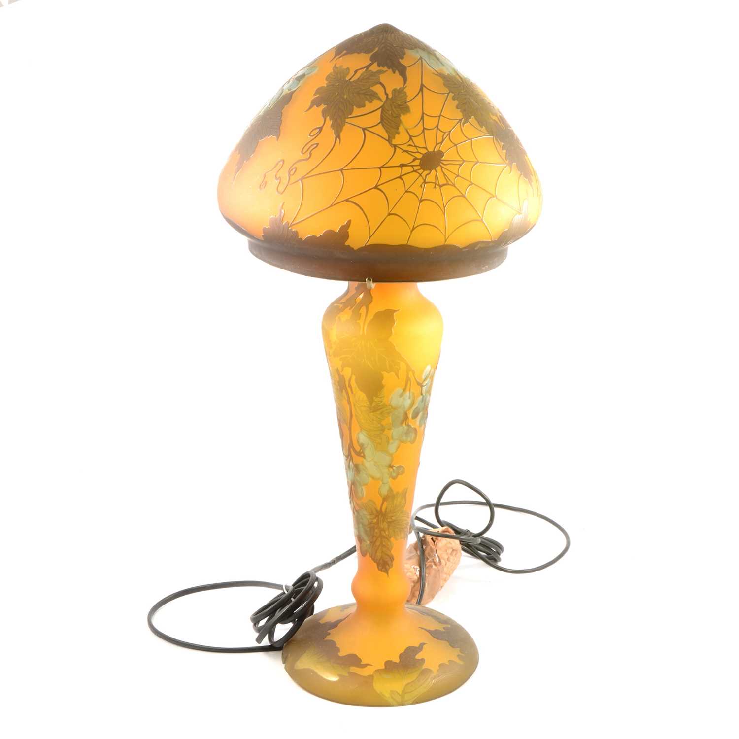 Lot 163 - Galle style cameo glass table lamp, late 20th century