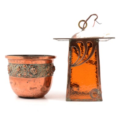 Lot 101A - Arts and Crafts copper lantern and planter.