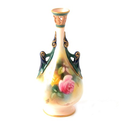 Lot 58 - Royal Worcester miniature vase, painted with Hadley roses