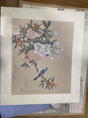 Lot 392 - Chinese silk pictures and other original art works.