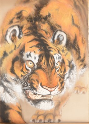 Lot 352 - Chinese painted silk scroll, Tiger
