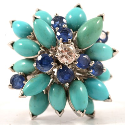 Lot 55 - A diamond, sapphire and turquoise ring.