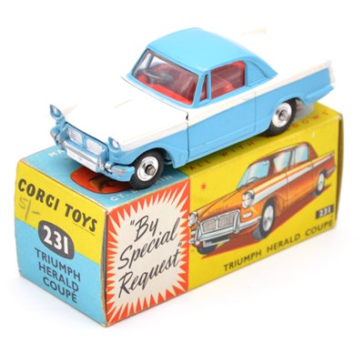 Lot 244 - Corgi Toys die-cast model no.231 Triumph Herals Coupe, blue body, boxed.