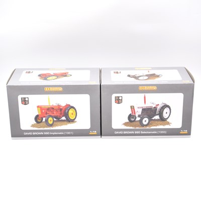 Lot 340 - Two Universal Hobbies 1:16 scale model David Brown 990 tractors, boxed