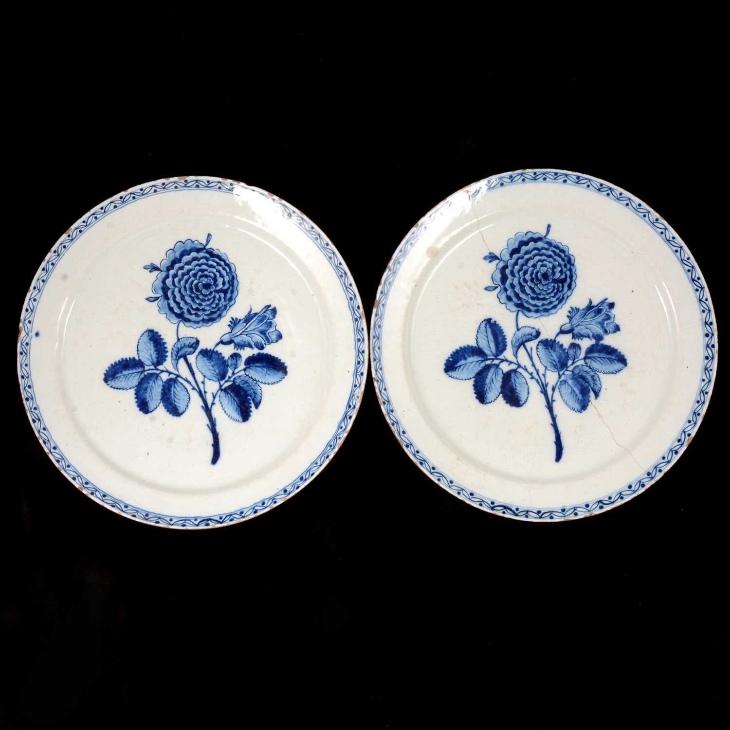 Lot 80 - A pair of large English delft blue and white plates