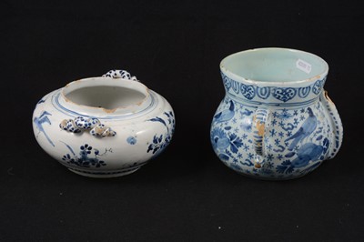 Lot 82 - An English delft blue and white bowl and a posset pot