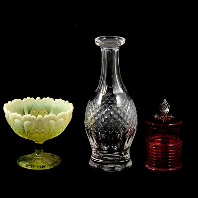 Lot 112 - Three vaseline press-moulded glass dishes, etc