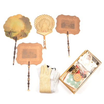 Lot 124 - Collection of hand fans, gloves and haberdashery