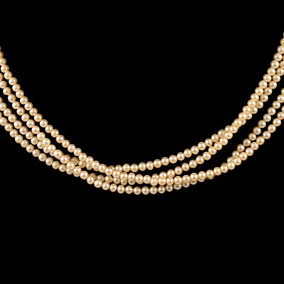 Lot 372 - Eleven simulated pearl and seed pearl necklaces.