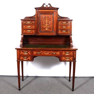 Lot 258 - Victorian mahogany and marquetry bonheur du jour, in the style of Maple & Co.
