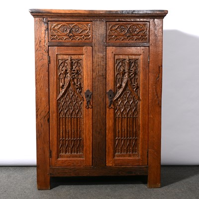 Lot 423 - Joined oak sacristy cupboard, of 20th Century construction