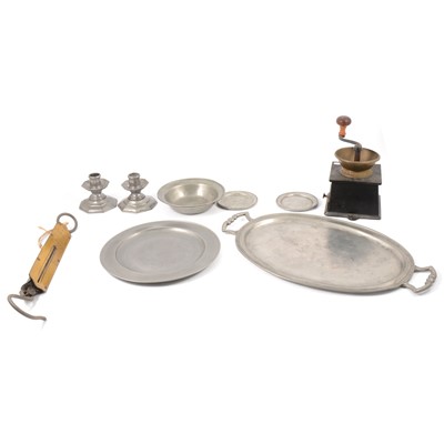Lot 164 - Large Dutch brass kettle, and other pewter and metalware