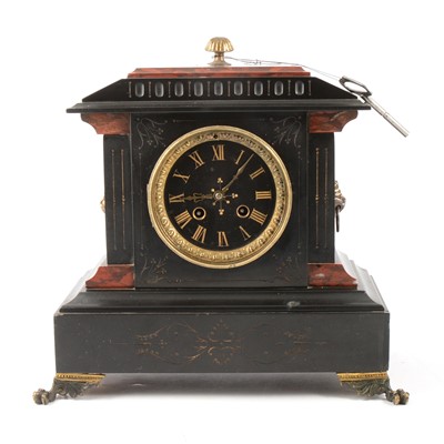 Lot 140 - Victorian slate and variegated marble mantel clock
