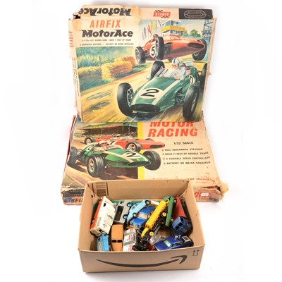 Lot 222 - Loose playworn die-cast model cars and vehicles and two Airfix set.