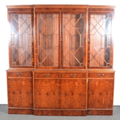 Lot 500 - Reproduction yew wood breakfront bookcase