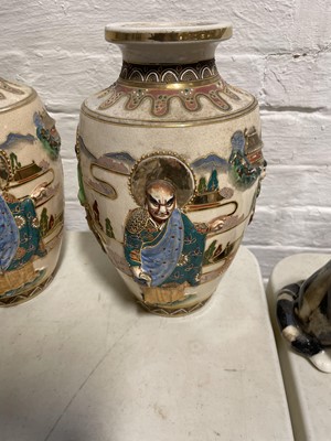 Lot 8 - Pair of Japanese Satsuma pottery vases