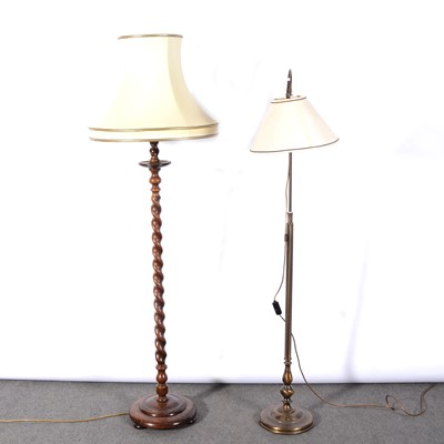 Lot 493 - Two standard lamps, including an oak lamp with barley-twist lamp