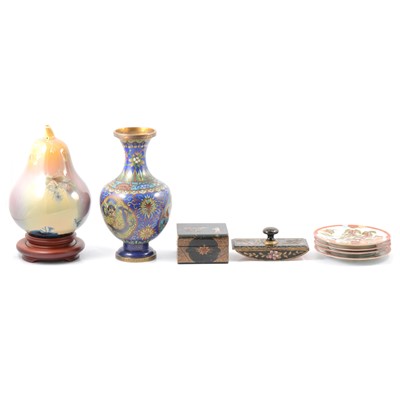 Lot 85 - Cloisonne vase, Chinese porcelain pear, and other Asian decorative wear