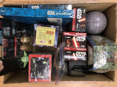 Lot 415 - Star Wars trading cards, stickers and candy, including Merlin movie trading cards trade box