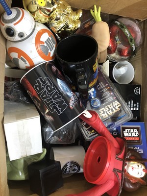 Lot 423 - Star Wars memorabilia, three boxes including ceramics mugs etc.