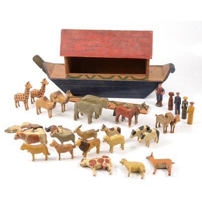 Lot 9 - A German 19th century Noah's Ark wooden toy with animal figures.