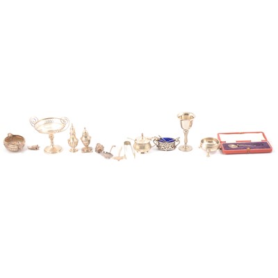 Lot 258 - Small collection of silver cruets, salts, pedestal dish, etc.