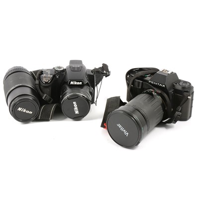Lot 171 - Cameras; Pentax P30, Nikon FM2, Sigma 70-300mm...