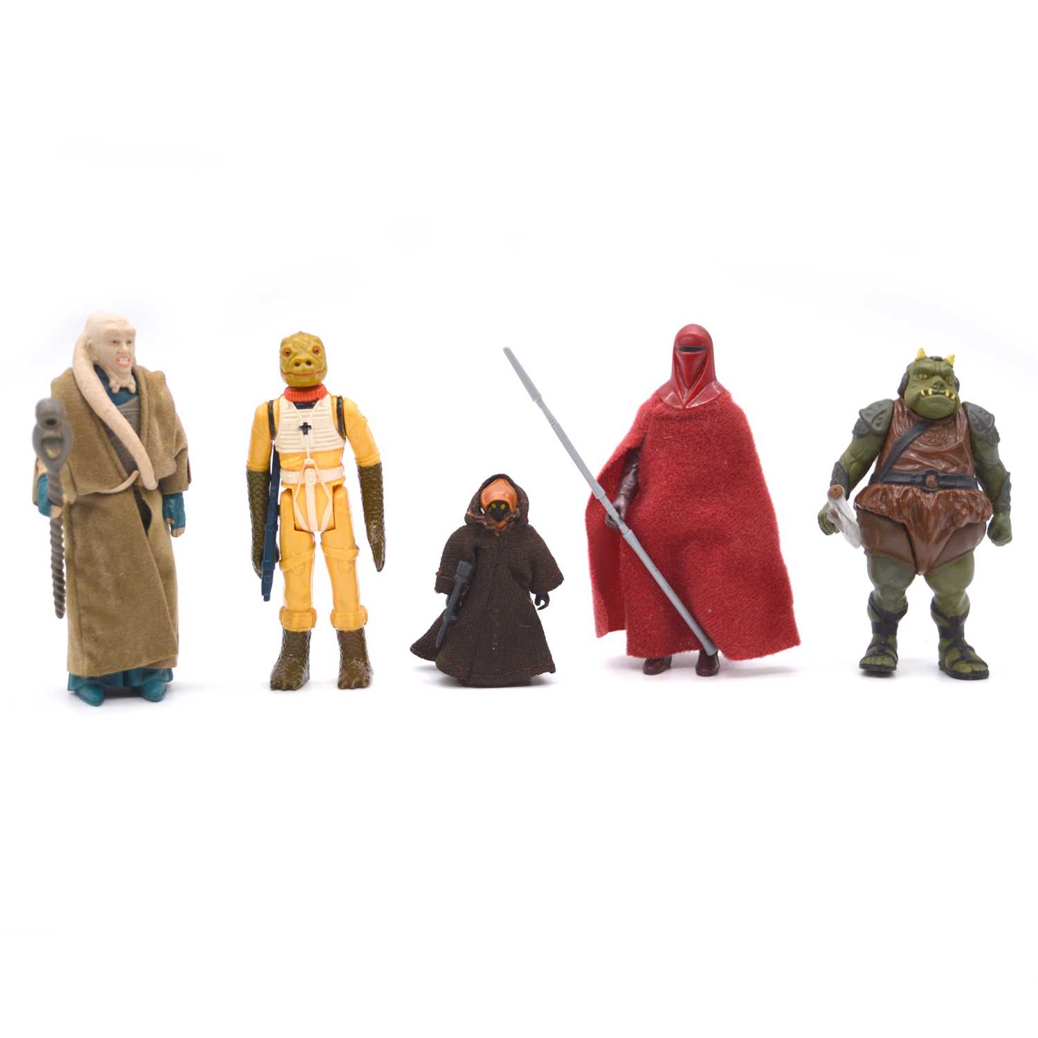 Lot 397 - Five Star Wars original figures including Biba Fortuna; Gamorrean Guard; Jawa; Bossk etc