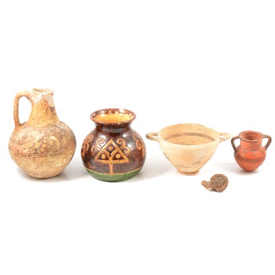 Lot 64 - Three pieces of antique pottery, probably Etruscan, and a pottery vase