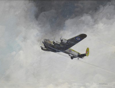 Lot 391 - Michael Ayers original acrylic painting, Avro Lancastrian RE362, 30cm x 40cm.