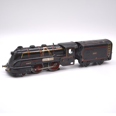 Lot 120 - JEP O gauge model railway electric locomotive with tender, SNCF 2-4-0, Bass-Volt Moteur S.59