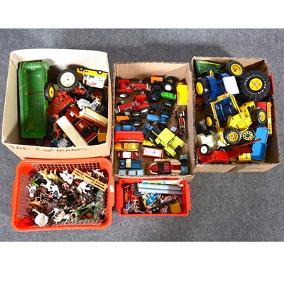 Lot 235 - Die-cast and plastic models and vehicles, four trays of mixed examples including Britains tractors