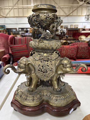 Lot 145 - Chinese cast gilt metal centrepiece with elephants