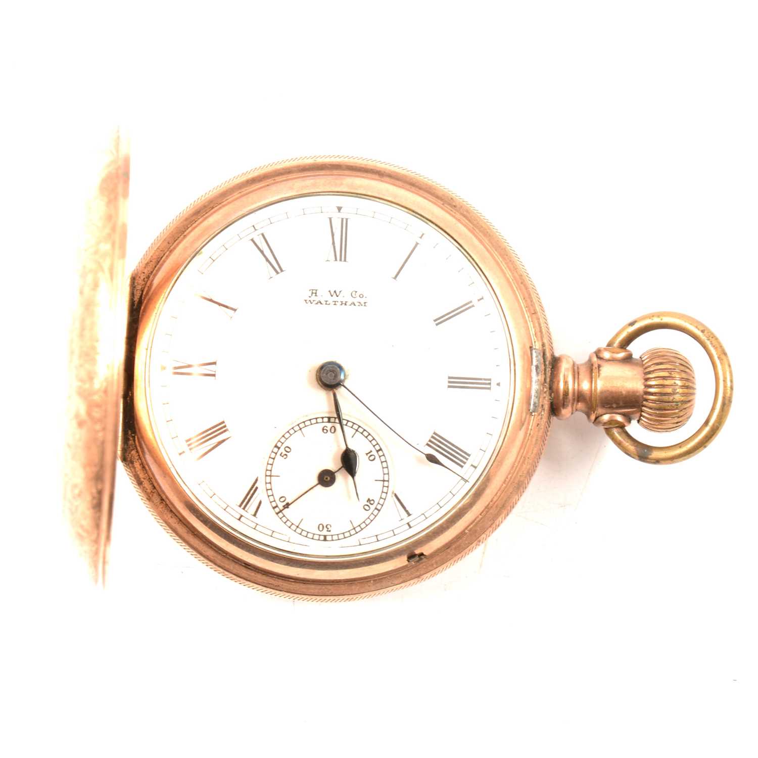 Lot 272 - H W Co. Waltham - a gold-plated full hunter pocket watch.