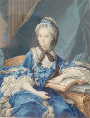 Lot 151 - English School, miniature portrait of a lady in a blue dress