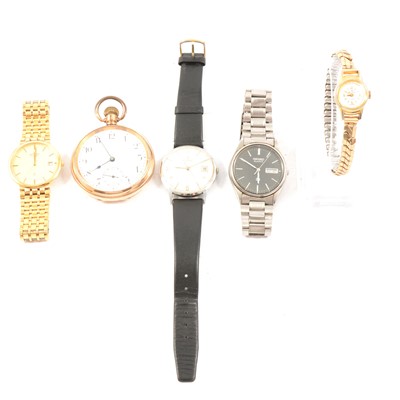 Lot 269 - Four wristwatches and a gold-plated pocket watch.