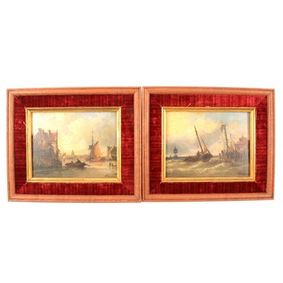 Lot 153 - A pair of 19th C. Dutch school paintings, shipping scenes.