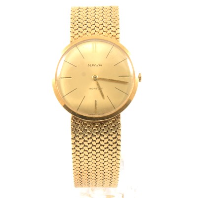 Lot 305 - Nava - a gentleman's yellow metal bracelet watch.