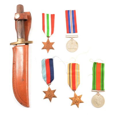 Lot 135 - Second World War Medals and a Bowie knife.