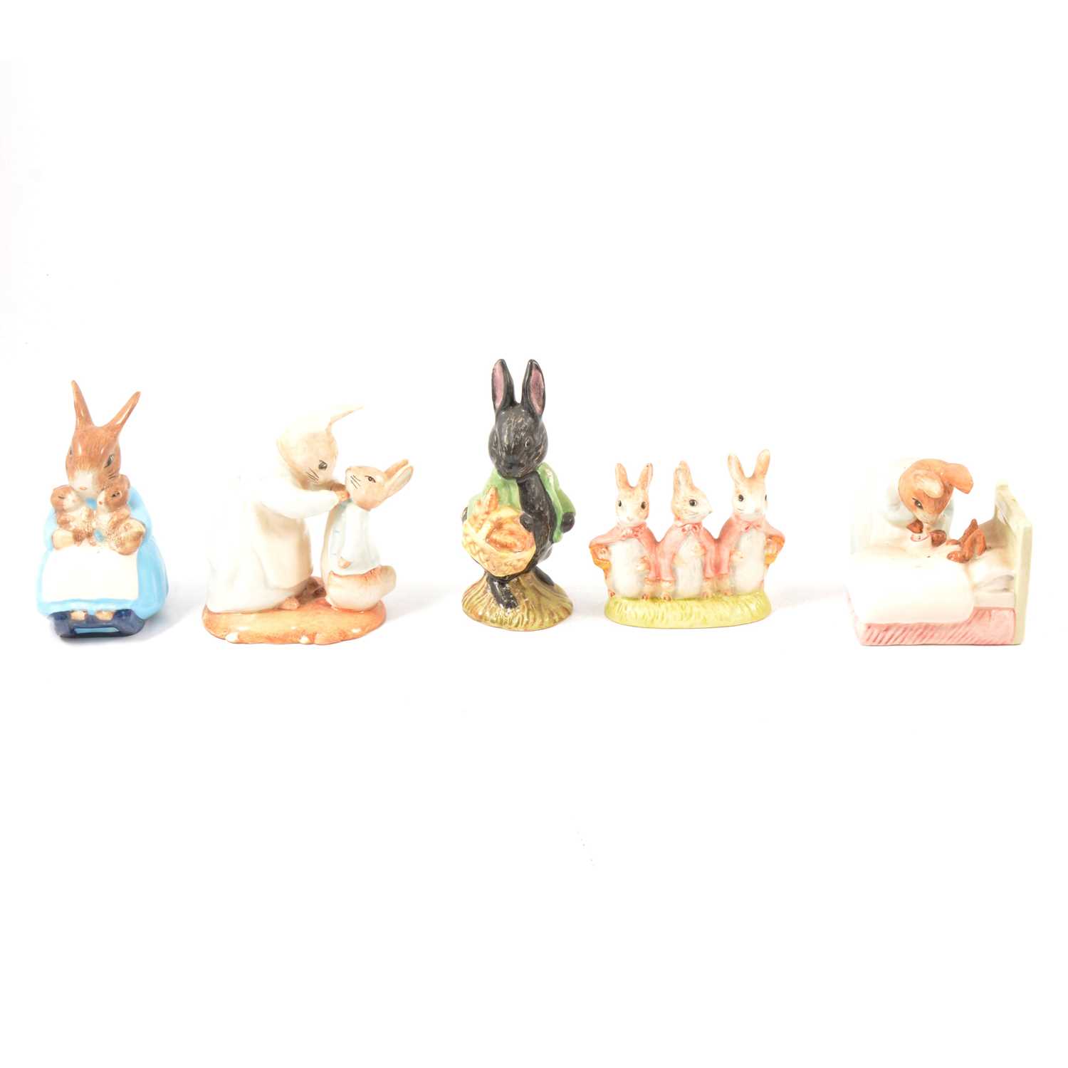 Lot 12 - Five Royal Albert Beatrix Potter figures, rabbits gourps