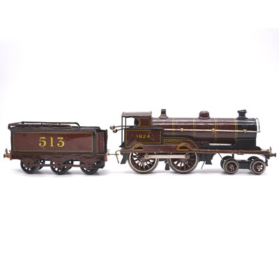 Lot 144 - Bing O gauge model railway clock-work locomotive and tender, 4-4-0 'Mercury'