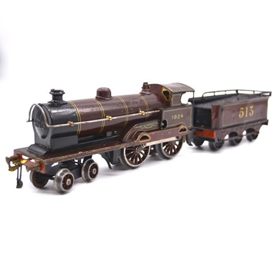 Lot 144 - Bing O gauge model railway clock-work locomotive and tender, 4-4-0 'Mercury'